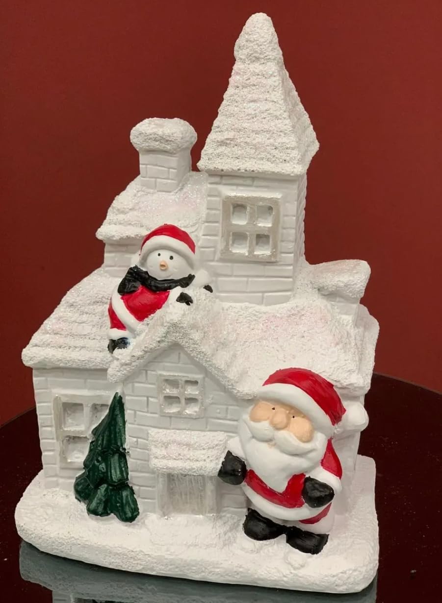 Christmas Village House, Santa Claus Figurine, Christmas House Ornament, Festive Snow House, Christmas Decoration Gift, Christmas Village, Festive Snow Decor