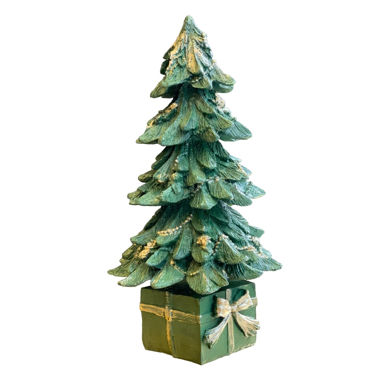 Glittered Resin Christmas Tree Sitting on Present Base, Handmade Christmas Tree, Tabletop Christmas Decoration, Christmas Tree Sculpture, Christmas Tree Decor, Christmas Tree Statue