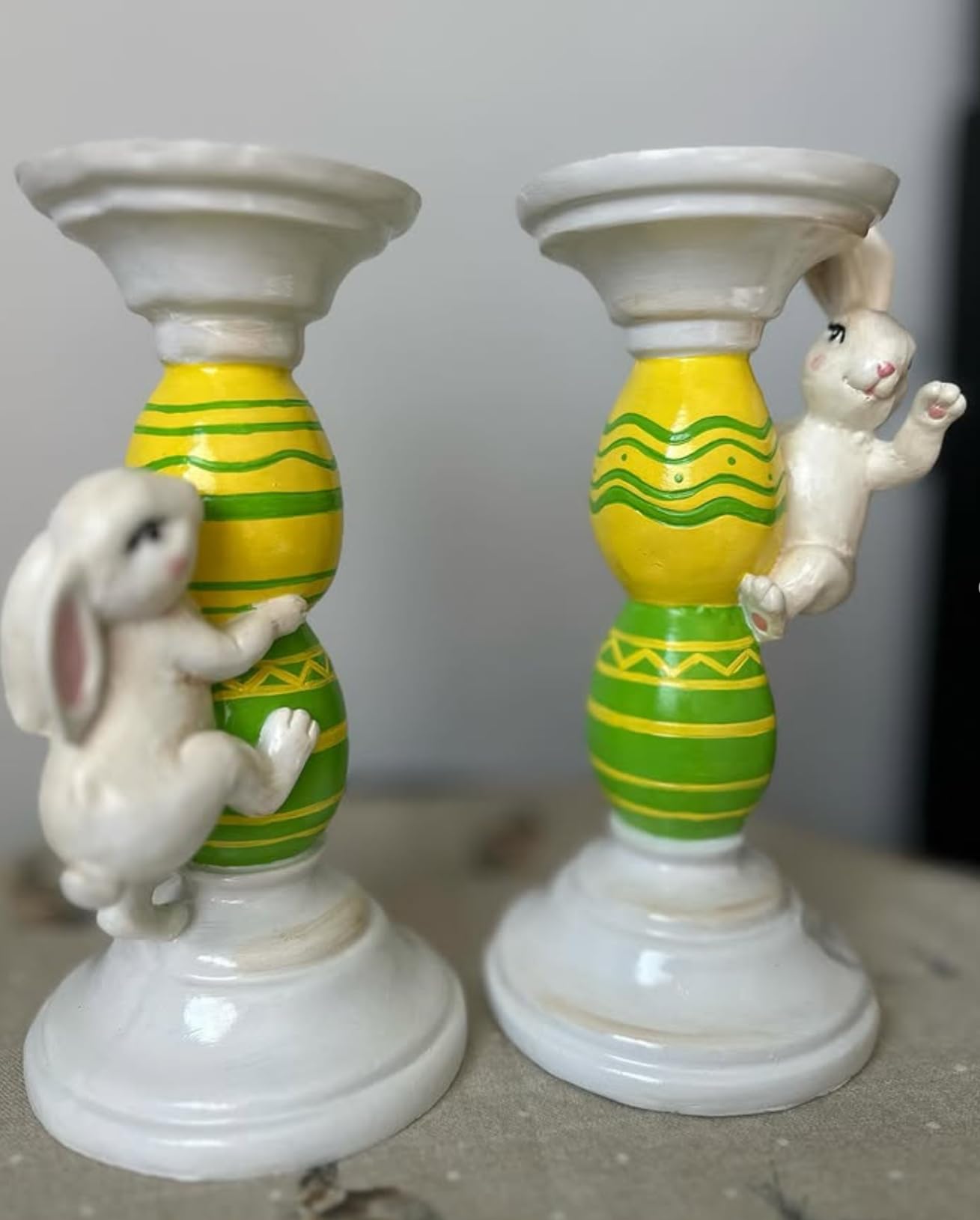 Easter Bunny Candle Holder Set with Climbing Rabbits and Egg Design, Easter Rabbit Candle Holder, Easter Rabbit Candlesticks, Bunny Candle Holder, Rabbit Candle Holder