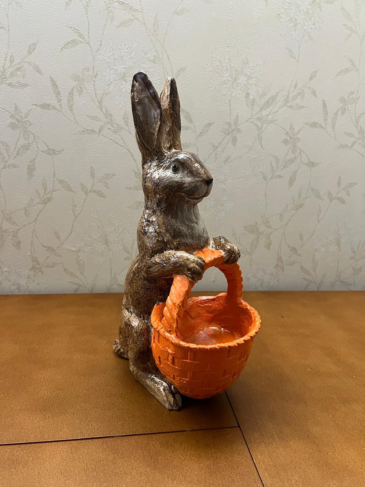 Rabbit Sculpture with Basket, Decorative Bunny Figurine, Easter Home Decor, Rabbit Sculpture, Bunny Decor with Basket, Easter Bunny Figurine, Easter Rabbit Sculpture