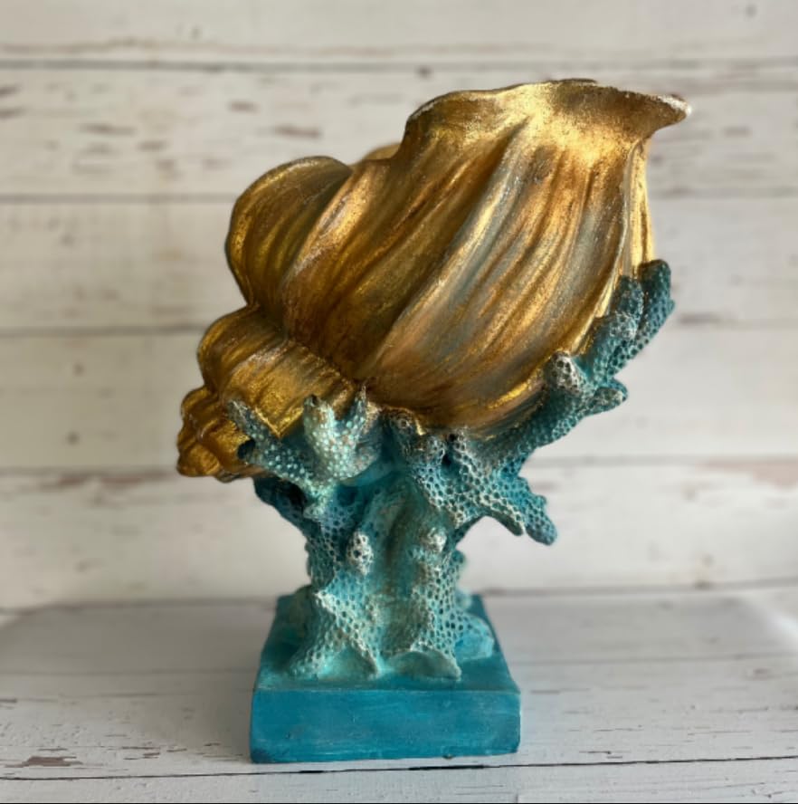 Seashell Vase with Coral Base, Seashell Flower Vase, Seashell Vase, Modern Coastal Shell Vase, Ocean Home Decor, Nautical Decor, Ocean Vase