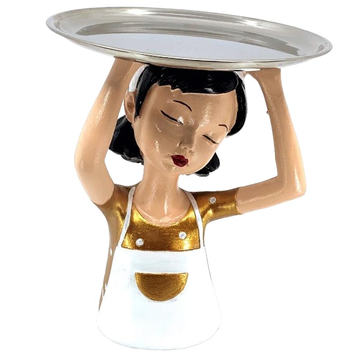 Girl Sculpture With Tray Decor, Handcrafted Girl Holding Tray Figure, Functional Girl Figurine With Tray, Decorative Girl Figurine For Gift, Girl Sculpture, Girl Decor, Girl Statue