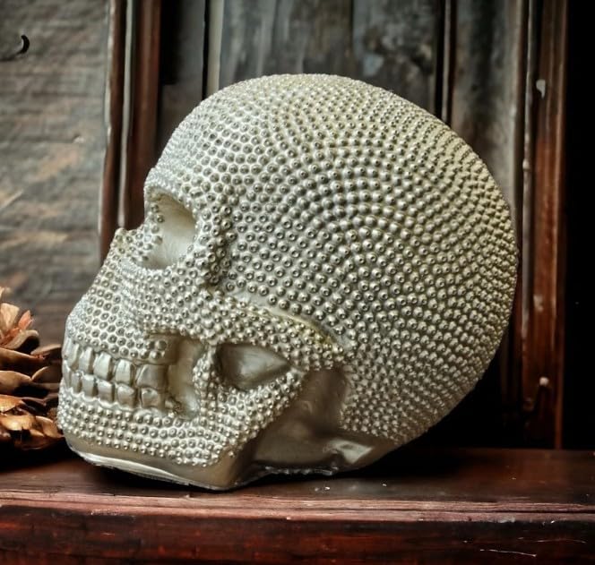 Skull Sculpture with Textured Detail, Gothic Polyester Skull Decor, Skull Decor for Shelves, Textured Surface Skull Decor, Skull Statue, Skull Sculpture, Skull Decor, Skull Objects