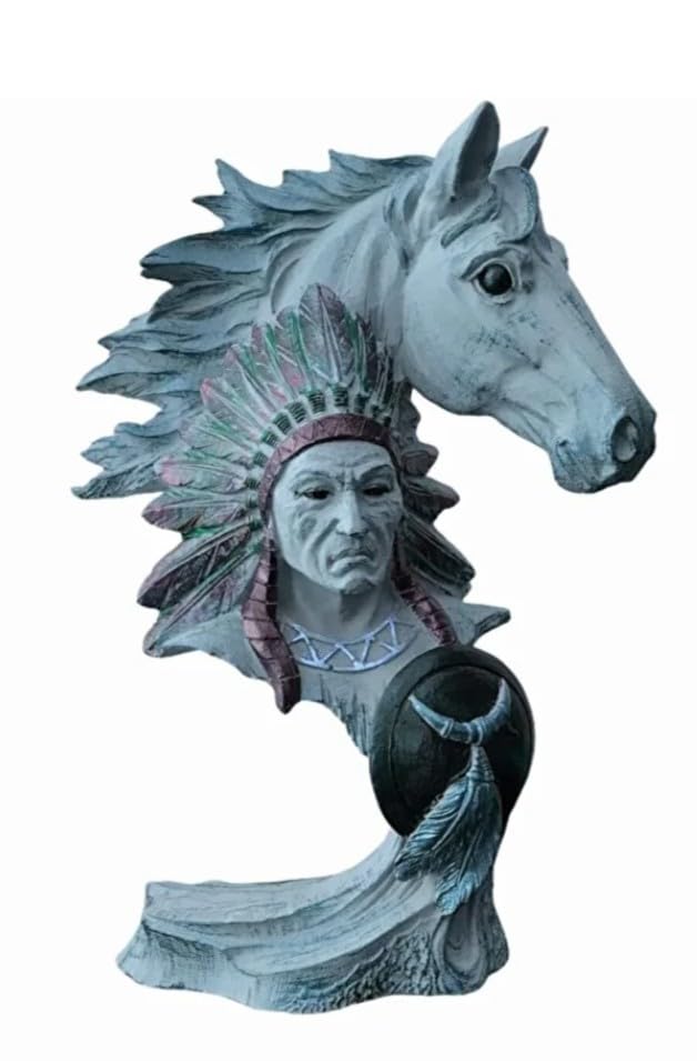 Native American Indian Chief and Horse Bust Sculpture, Western Decor, Native American Statue, Indian Chief Bust, Western Home Decor, Indian Chief Decor, Indian Chief Statue
