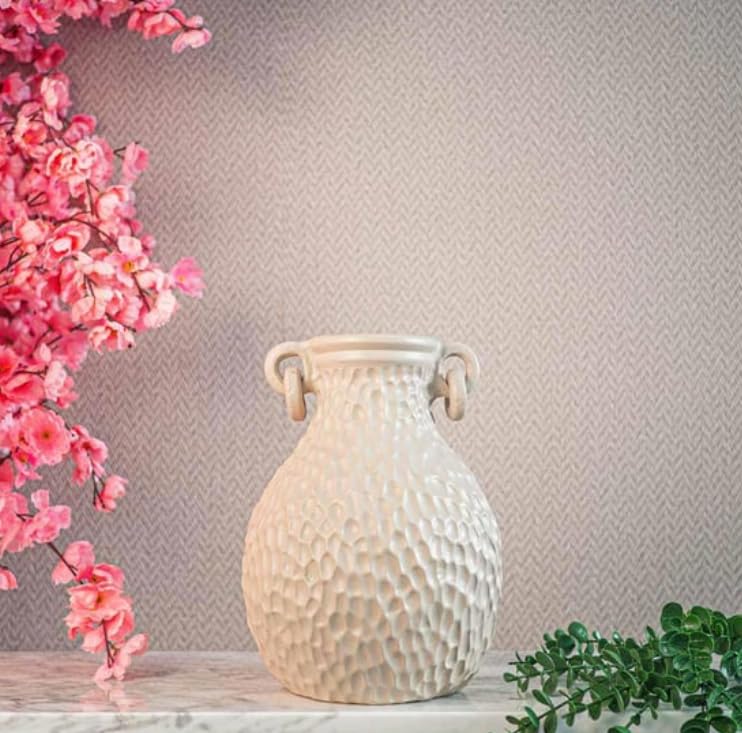 Textured Decorative Vase with Handles, Modern Rustic Vase, Unique Honeycomb Pattern Vase, Honeycomb Pattern Vase, Loop Handle Vase