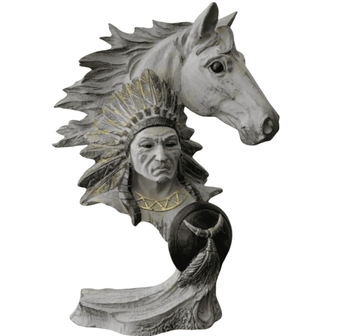 Native American Indian Chief and Horse Bust Sculpture, Western Decor, Native American Statue, Indian Chief Bust, Western Home Decor, Indian Chief Decor, Indian Chief Statue