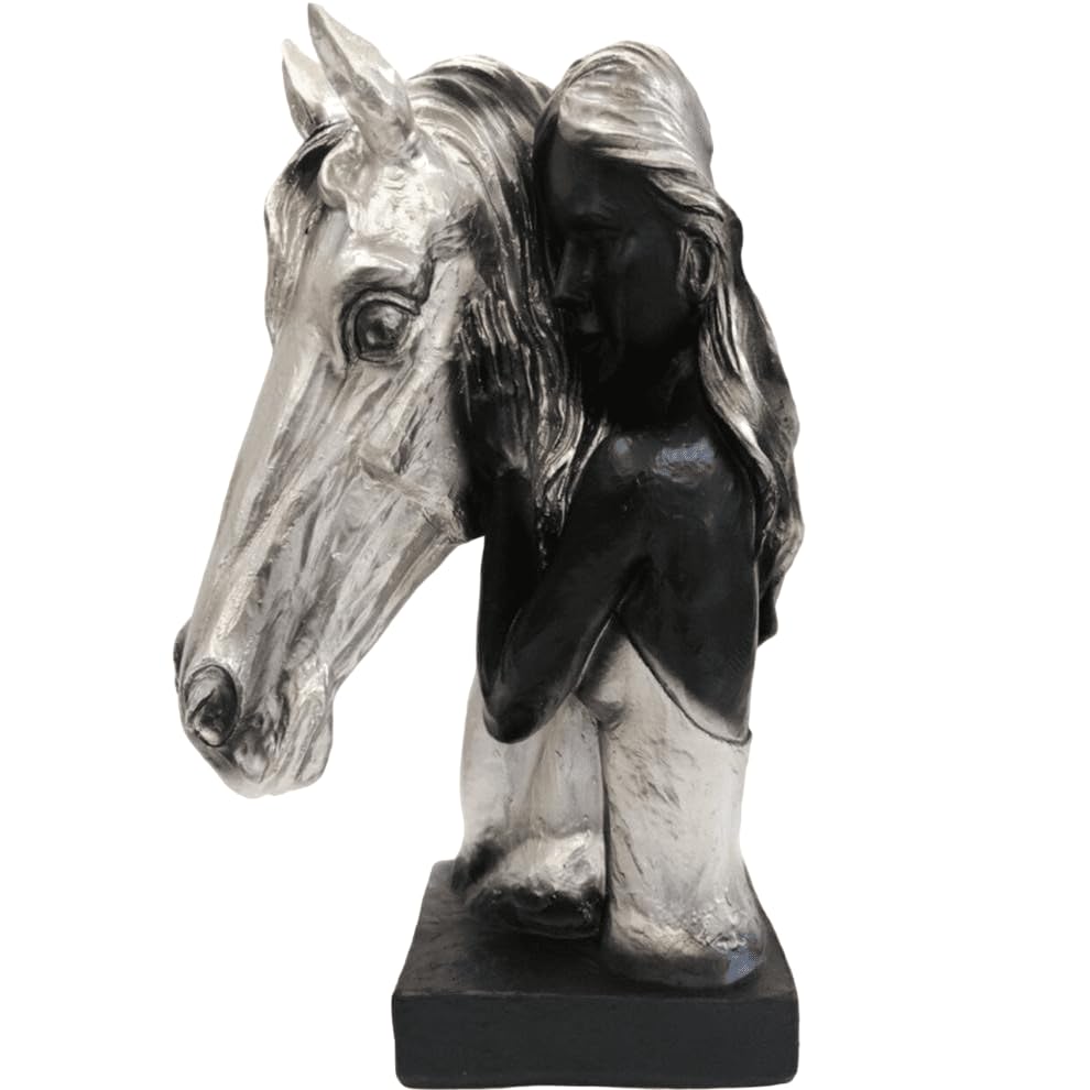 Horse And Girl Sculpture, Horse Lover Gift Statue, Girl With Horse Art Piece, Horse And Girl Statue, Equestrian Art Sculpture