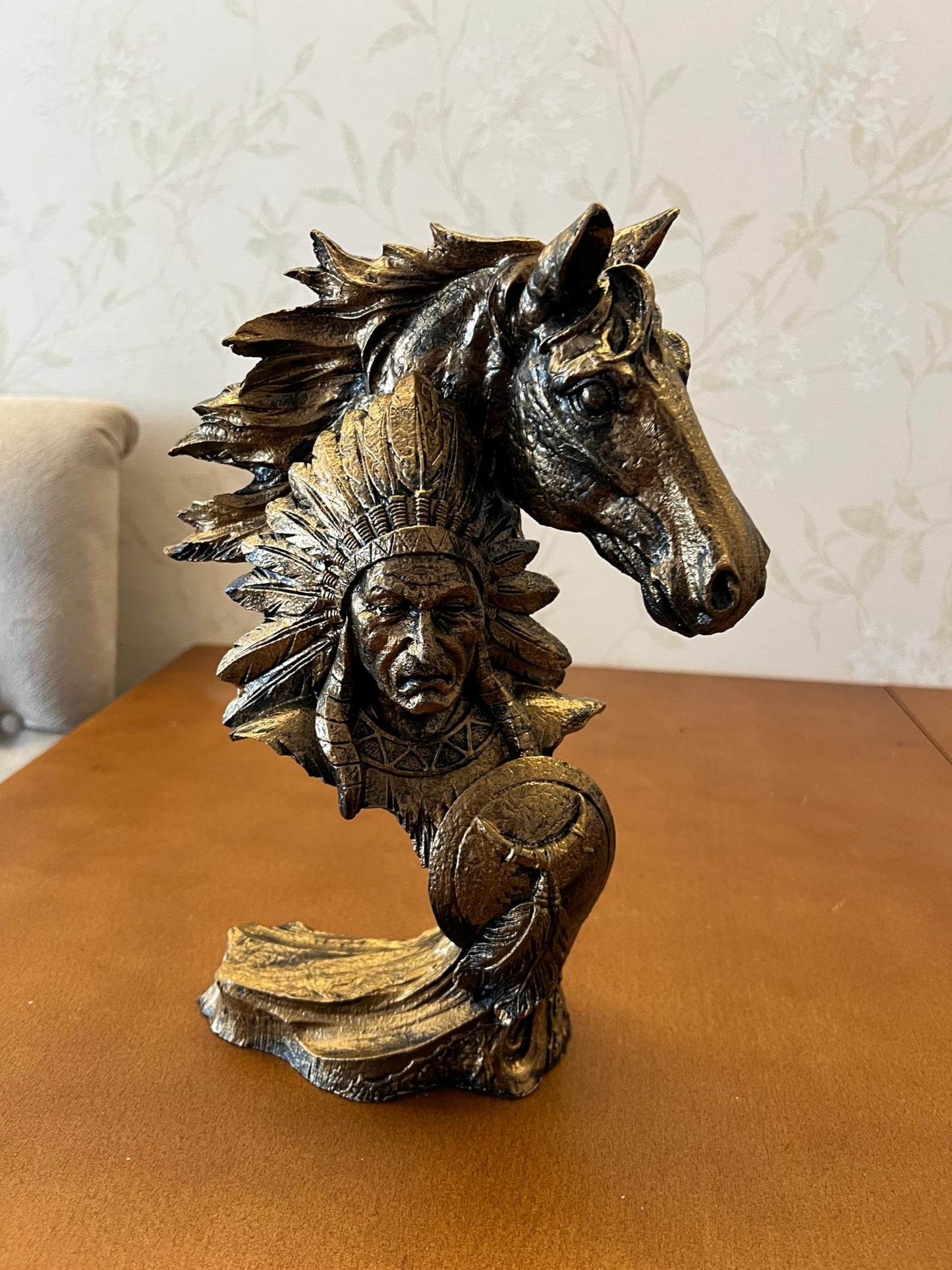 Native American Indian Chief and Horse Bust Sculpture, Western Decor, Native American Statue, Indian Chief Bust, Western Home Decor, Indian Chief Decor, Indian Chief Statue