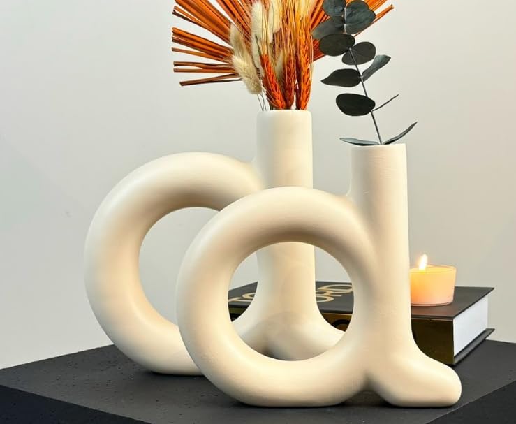 Modern Ceramic Abstract Vase Set of 2, Sculptural Decorative Vases, Minimalist Home Decor, Modern Ceramic Vases, Abstract Vase Set