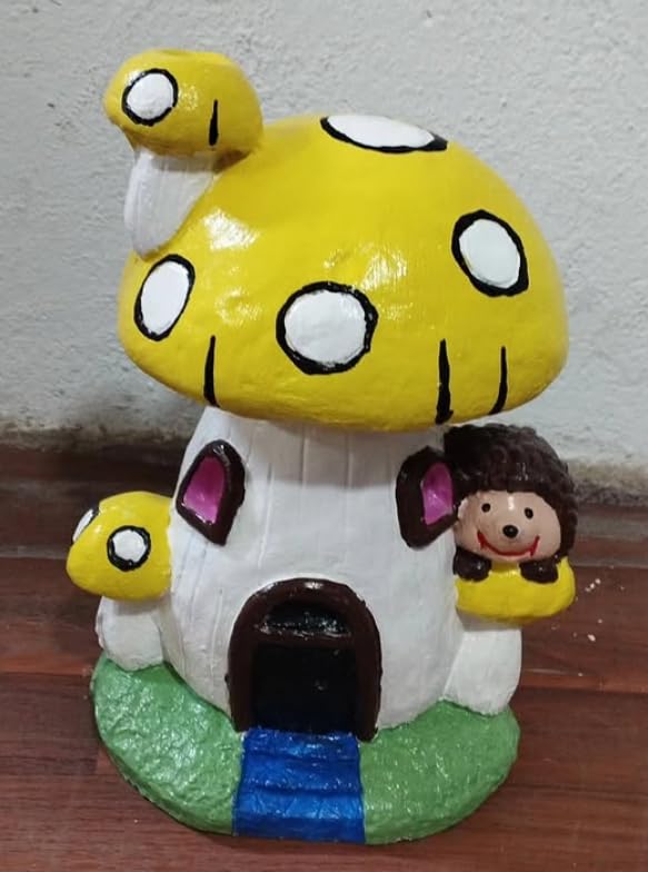 Whimsical Mushroom House Decor with Hedgehog, Toadstool House with Hedgehog, Mushroom Sculpture, Mushroom Statue with Hedgehog