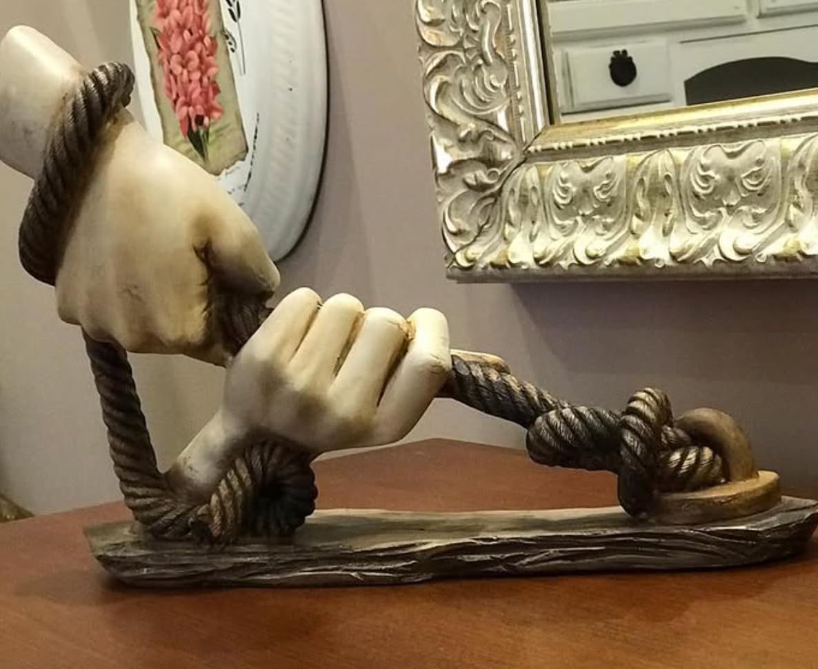Decorative Hand Wrapped In Rope Sculpture, Hands Wrapping a Rope Figurine, Hand Sculpture Decor, Tug of War Figurine, Artistic Rope Statue, Rope Sculpture