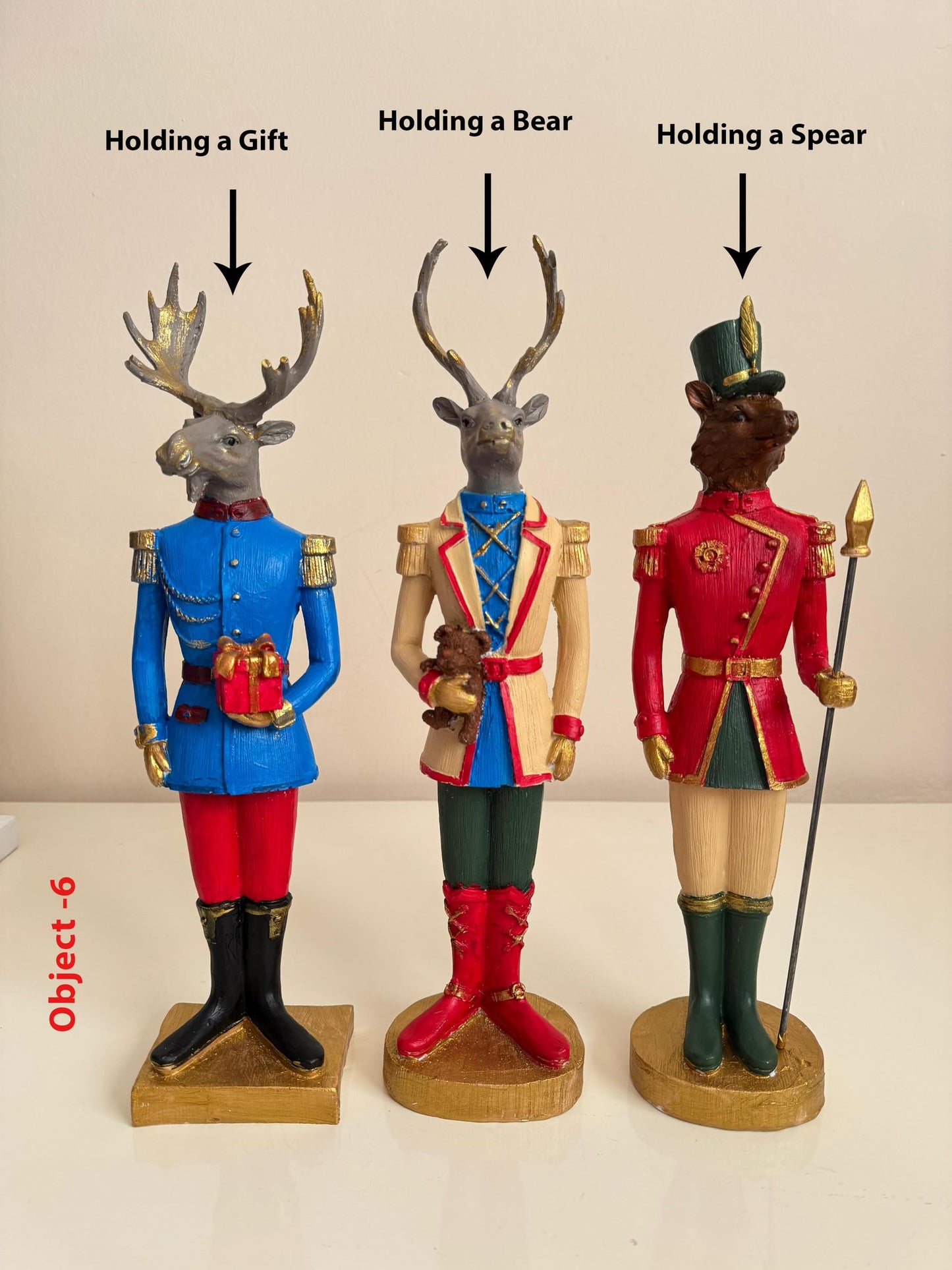Nutcracker Figurines Set of 3, Nutcracker Animal Sculptures, Christmas Animal Soldier Figurines, Deer Figurine, Nutcracker Decor, Nutcracker Sculpture, Nutcracker Statue