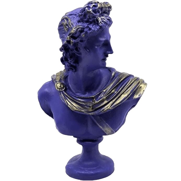 Apollo-Büsten-Skulptur mit bemalten Details, griechische dekorative Büstenstatue, klassische Büste für Wohndekoration, Apollo-Büstenfigur, Apollo-Büsten-Dekor, Apollo-Statue, Apollo-Skulptur