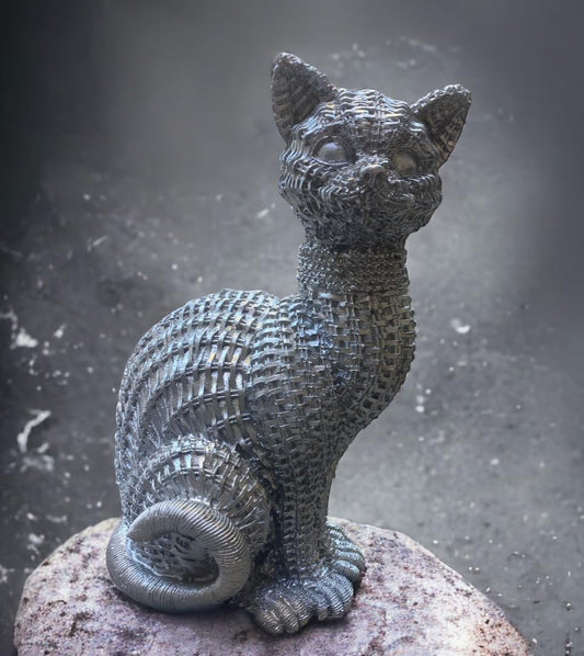Woven Cat Statue, Handmade Polyester Cat Figurine, Unique Cat Lover Gift, Cat Statue, Woven Cat Sculpture, Cat Lover Home Decor, Cat Decor, Cat Sculpture, Cat Objects