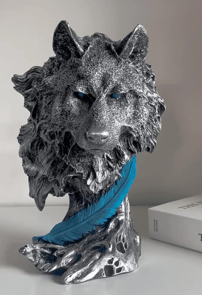 Wolf Head Sculpture, Wolf Lover Gift, Rustic Wolf Home Decor, Wolf Bust, Wildlife Lover Gift, Polyester Wolf Statue, Gothic Wolf Figurine, Wolf Head Statue, Wolf Head Decor