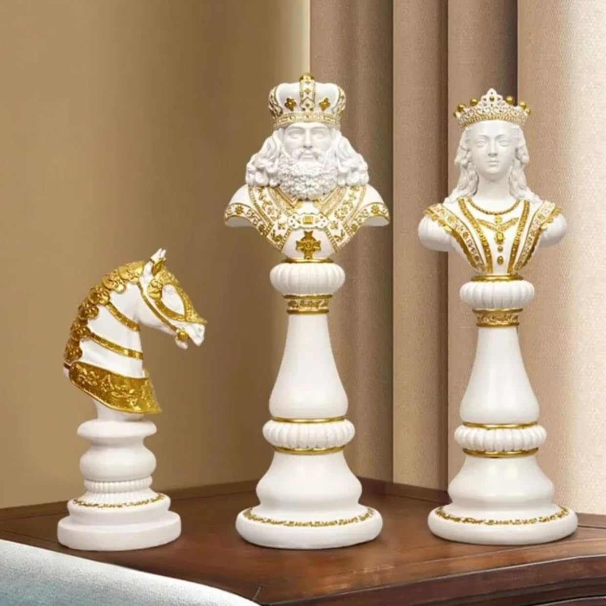 Large Chess Sculpture Set of 3, King Queen Horse Bust Chess, Chess Decor Set, Decorative Chess Pieces, Chess Statue, Chess Decor, Chess Sculpture, Chess Figurine