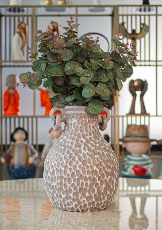 Textured Decorative Vase with Handles, Modern Rustic Vase, Unique Honeycomb Pattern Vase, Honeycomb Pattern Vase, Loop Handle Vase