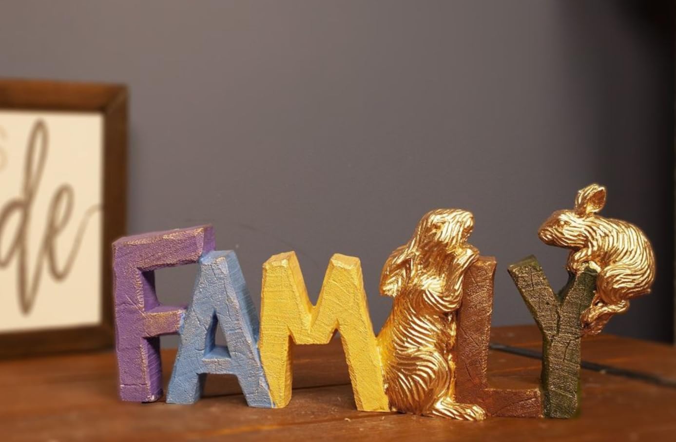 Rustic Family Sign with Rabbits, Farmhouse Family Decor, Animal Lover Gift, Family Sign Decor, Rabbit Family Sculpture, Bunny Figurine Gift, Rabbit Family Decor, Rabbit Family Statue
