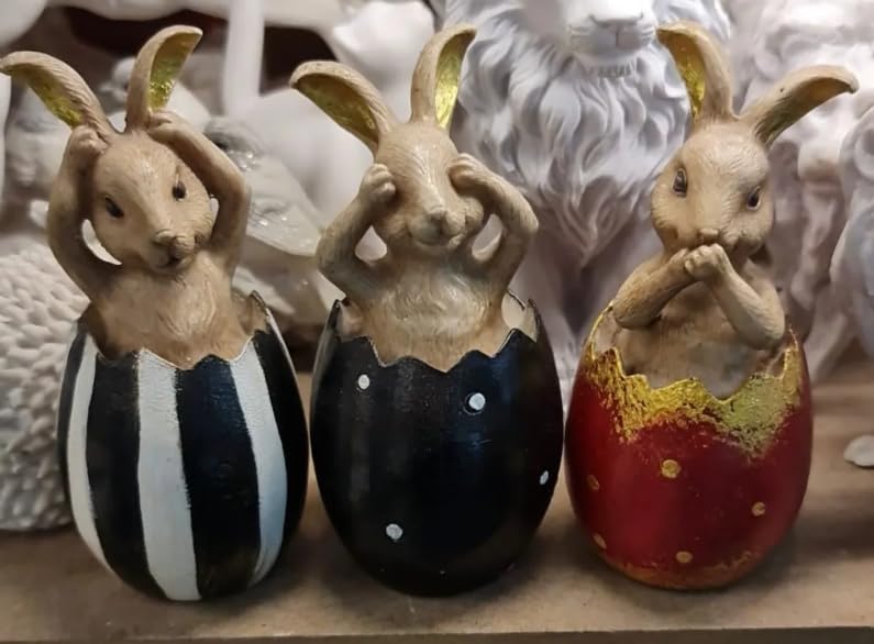 Wise Bunnies Figurines Set Of 3, Easter Bunny Decorations, Rabbit in Egg Figurines, Decorative Bunny Ornaments, Decorative Bunny Figurine, Easter Bunny Figurine, Easter Rabbit Figurine
