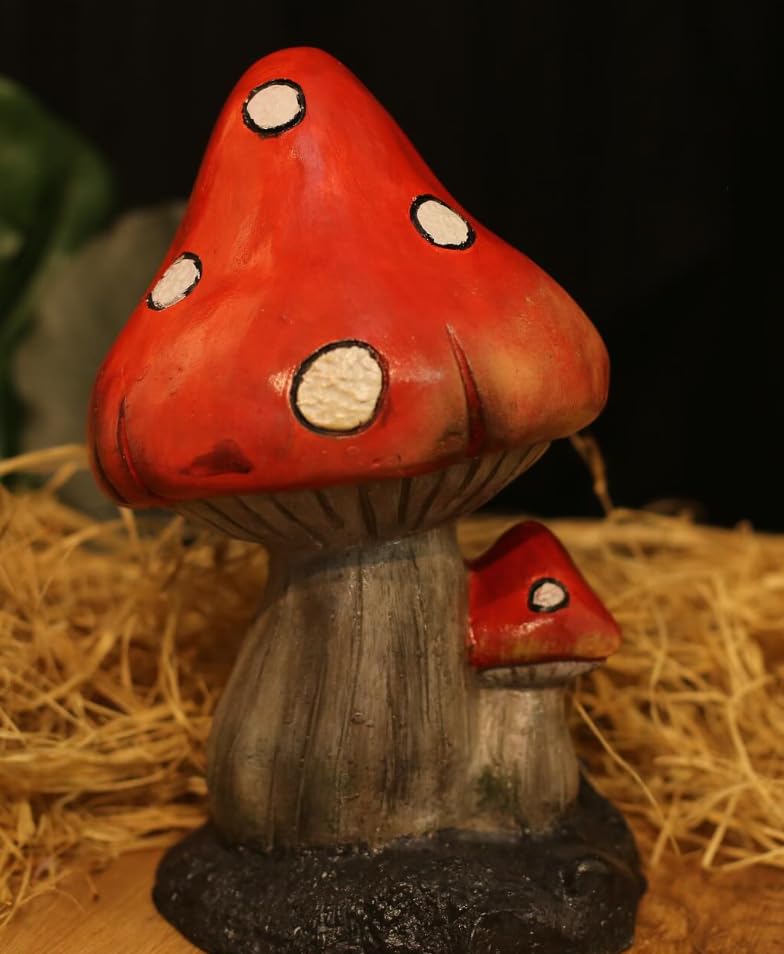 Toadstool Mushroom Figurines Set of 2, Mushroom Home Decor, Toadstool Decor, Whimsical Mushroom Art, Mushroom Figurine Pair, Mushroom Decor