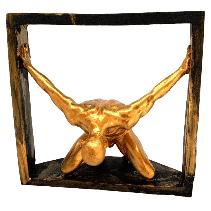 Abstract Man Holding Frame Sculpture, Framed Male Figure Statue, Modern Minimalist Human Sculpture, Abstract Human Sculpture, Human Statue