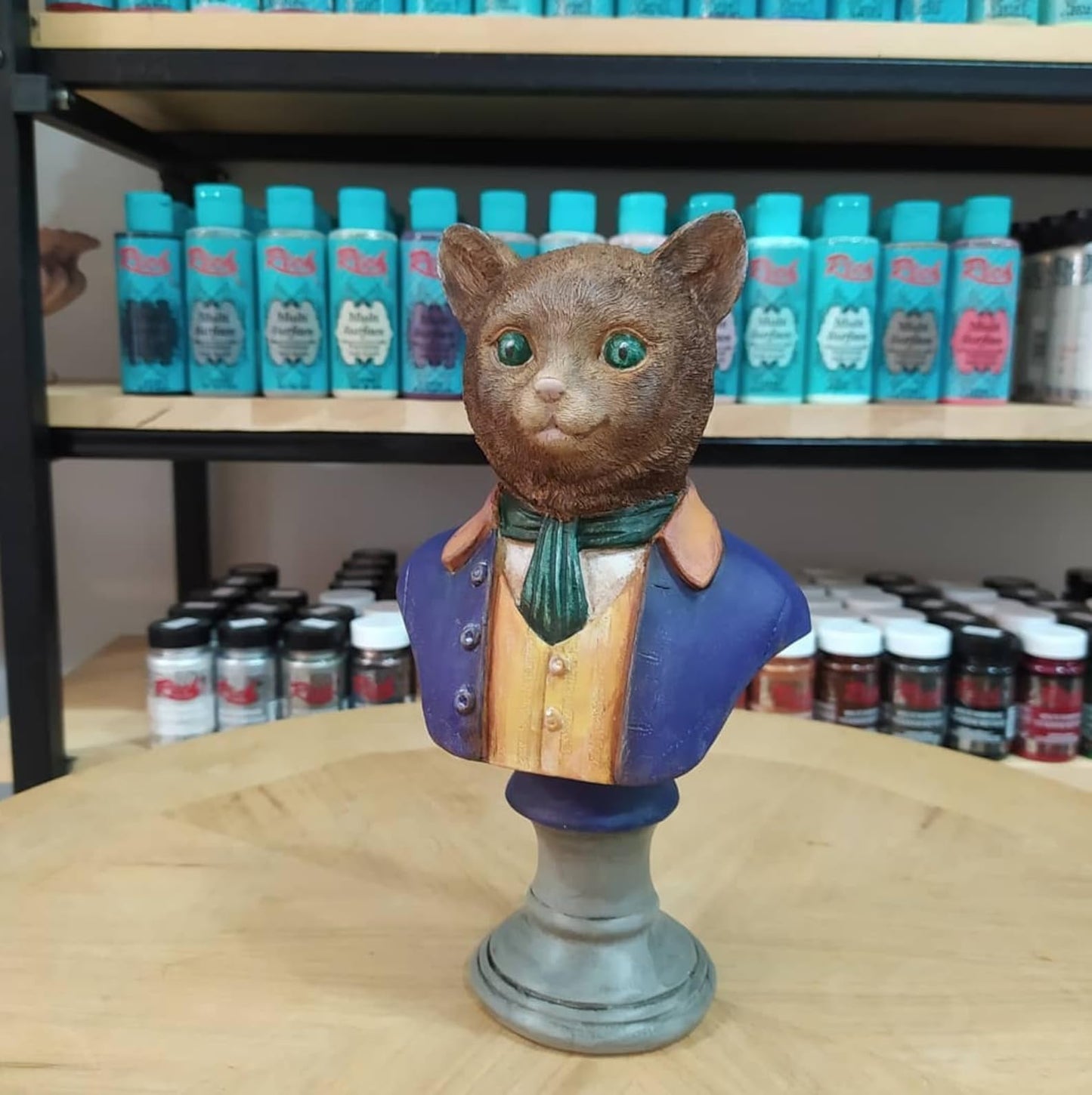 Tuxedo Katzenbüste Statue, Elegante Katzenskulptur, Elegante Katzenfigur mit Tuxedo, Gentleman Katzenbüste Statue, Tuxedo Katzenstatue, Katzenskulptur
