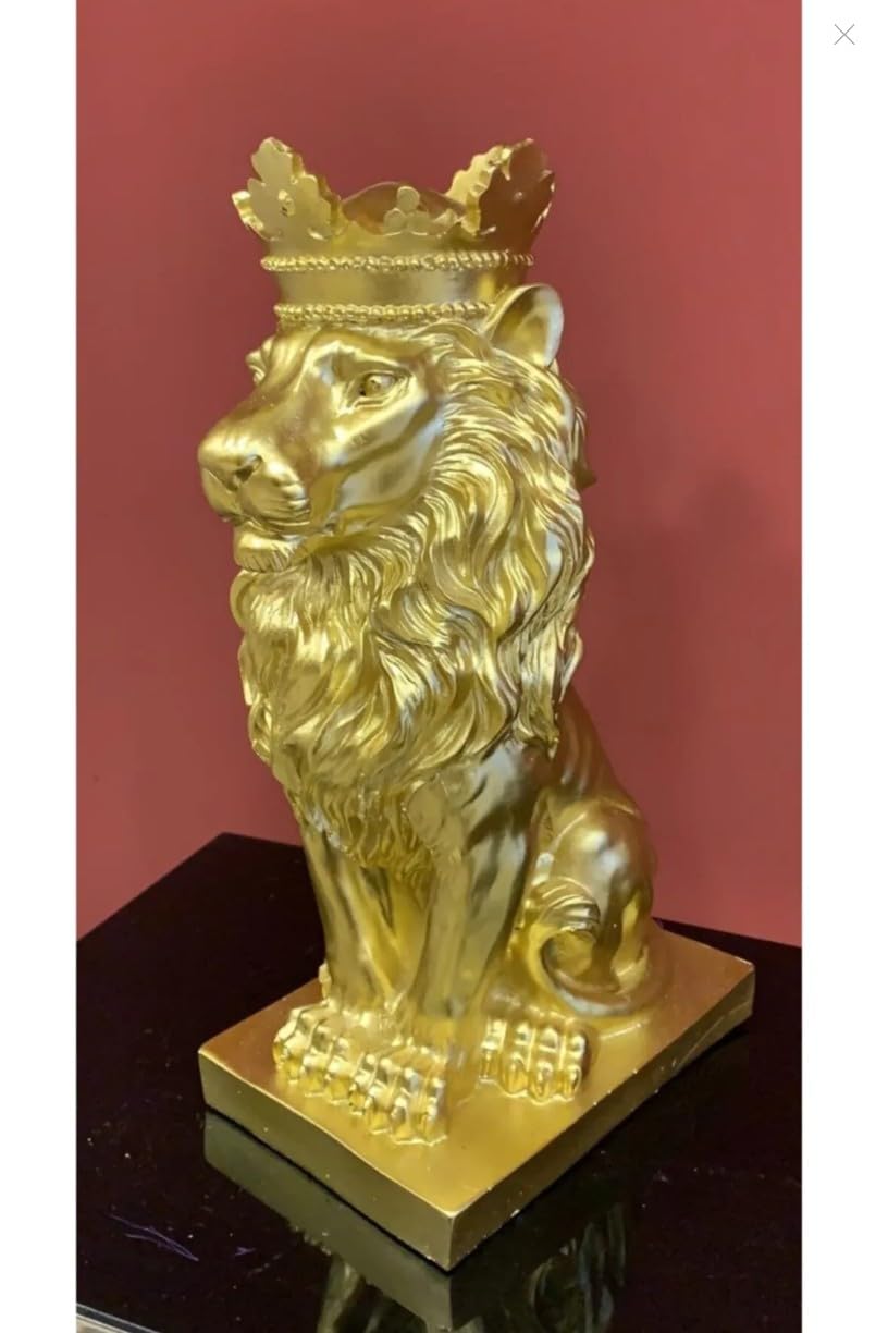 Regal Lion Statue With Crown, Crowned Lion Sculpture, Royal Jungle King Figurine, Royal Themed Home Decor, Lion Crown Figurine, Lion Crown Sculpture, Lion Crown Decor