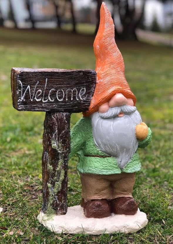 Large Garden Gnome Welcome Sign for Outdoor Decor, Garden Gnome Statue, Welcome Sign Gnome, Porch Welcome Gnome, Cute Gnome Statue