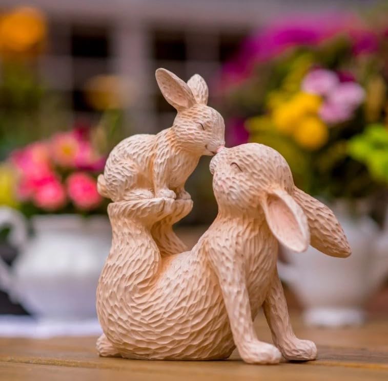 Entzückende Hasenfigur mit Kaninchenbaby, Osterhasenfigur, rustikale Hasenstatue, Osterhasenfigur, Osterhasenfigur, Osterhasenskulptur, Osterhasenskulptur