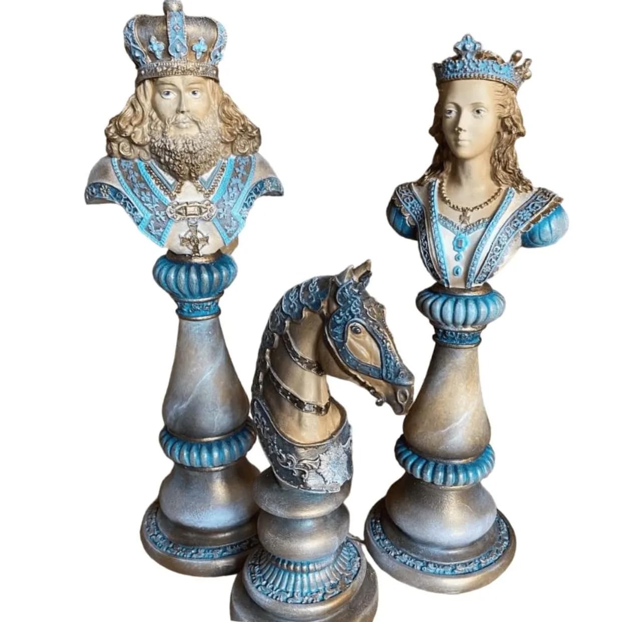 Large Chess Sculpture Set of 3, King Queen Horse Bust Chess, Chess Decor Set, Decorative Chess Pieces, Chess Statue, Chess Decor, Chess Sculpture, Chess Figurine