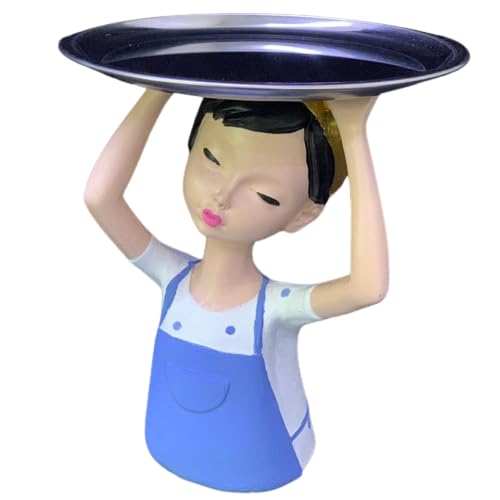 Girl Sculpture With Tray Decor, Handcrafted Girl Holding Tray Figure, Functional Girl Figurine With Tray, Decorative Girl Figurine For Gift, Girl Sculpture, Girl Decor, Girl Statue