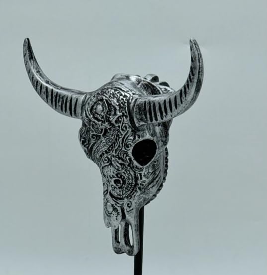 Bull Skull Decor, Western Bull Head Decor, Western Style Horned Bull Head Decor, Bull Skull Statue, Bull Skull Tabletop Decoration