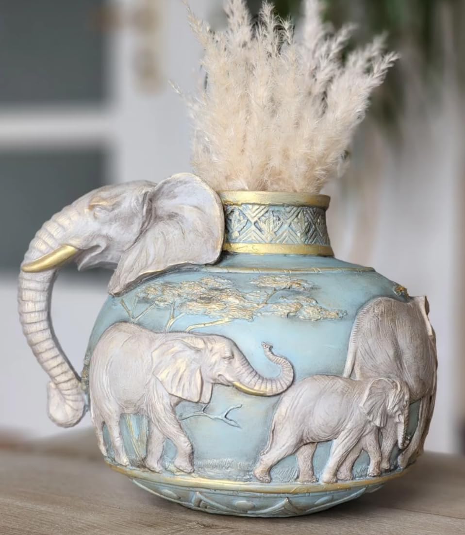 Elefantenvase, handgefertigtes Safari-Dekor, Wildlife Art Decor, Elefanten-Henkelvase, exotisches Wohndekor, Elefantenvase-Dekor, afrikanische Vase, Wildlife Vase