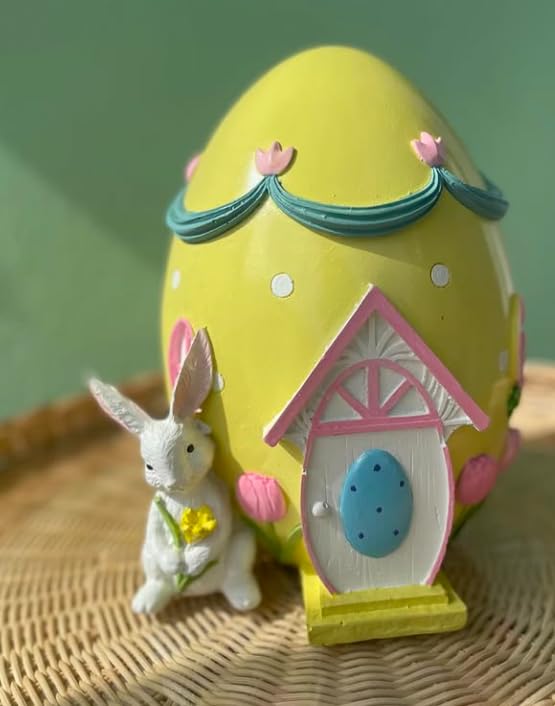 Easter Egg House Decoration, Easter Bunny Figurine, Spring Holiday Decor, Cute Bunny Home Decor, Fairy Garden Easter, Rabbit and Egg Decor, Easter Bunny Decor, Easter Rabbit Decor