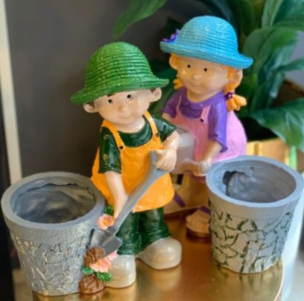 Cute Girl and Boy Planter Pots for Garden Decor, Outdoor Yard Statues, Polyester Garden Pot, Cute Planter Figurine, Boy Girl Flower Pot