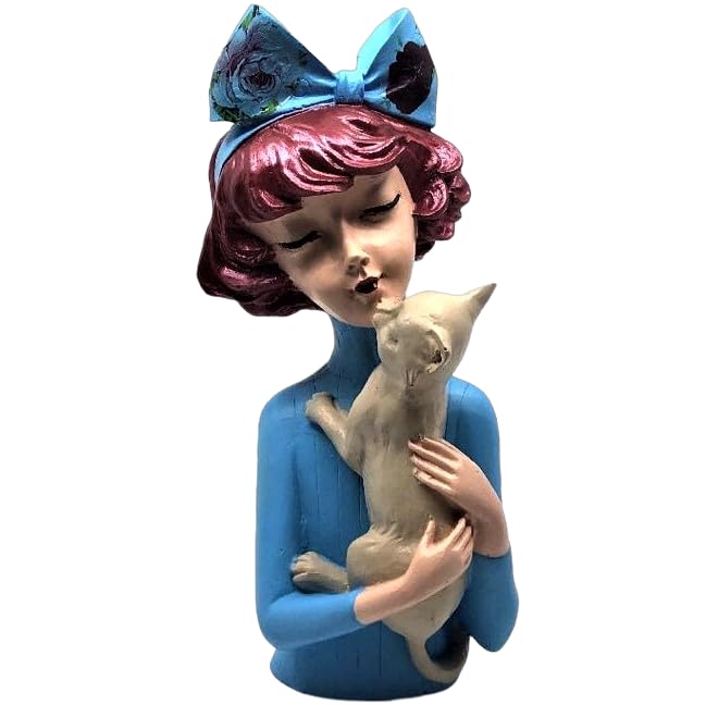 Girl With Cat Decor, Whimsical Decor Accent, Hand-painted Art Decor, Decorative Girl Statue, Cat Themed Home Decor, Girl and Pet Sculpture, Girl and Pet Decor