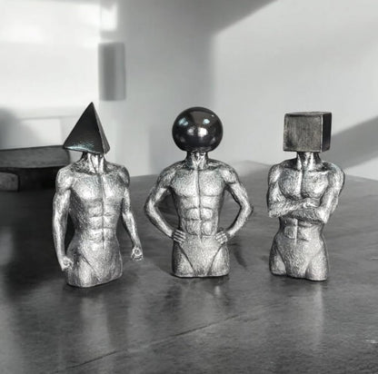Geometric Head Sculptures Set of 3, Abstract Body Art Decor- Sphere, Cube, Pyramid Heads, Modern Art Decor, Abstract Human Figurines, Human Sculpture, Human Decor