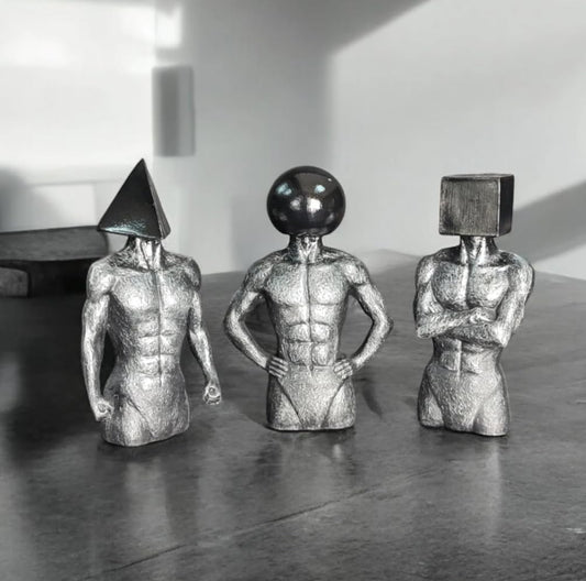 Geometric Head Sculptures Set of 3, Abstract Body Art Decor- Sphere, Cube, Pyramid Heads, Modern Art Decor, Abstract Human Figurines, Human Sculpture, Human Decor