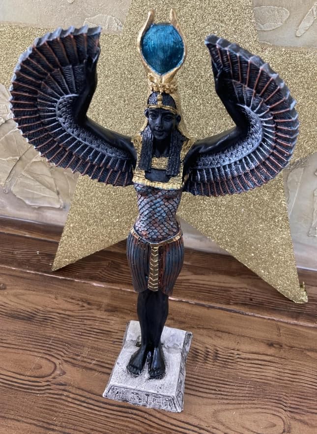 Ägyptische Isis-Statue mit offenen Flügeln, Ägyptische Isis-Statue mit Flügeln, Isis-Statue mit offenen Flügeln, Isis-Statue aus Polyester