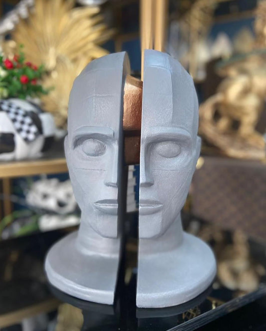 Abstract Face Sculpture, Geometric Art Bust Decor, Split Human Head Statue, Dual-Face Artistic Decor, Face Sculpture, Face Figurine, Face Decor, Face Statue, Face Objects