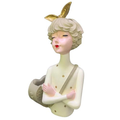 Cute Girl Sculpture with Bag, Girl Sculpture, Elegant Girl Decor, Girl with Bag Decor, Charming Tabletop Decor, Valentine’s Gift Ideas, Girl Sculpture, Girl Statue, Girl Decor
