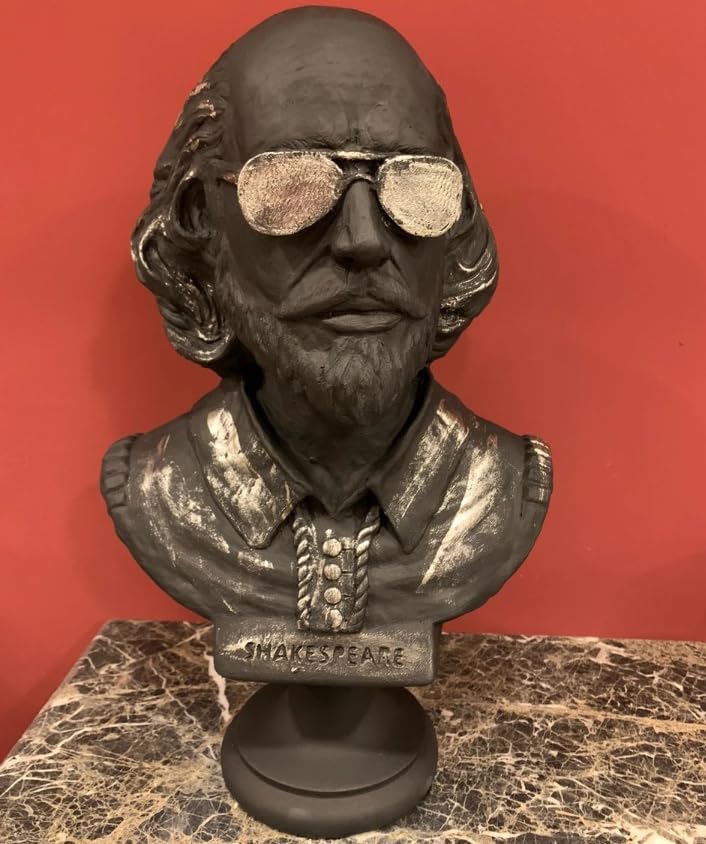 Shakespeare Büste Statue, Shakespeare mit Sonnenbrille Statue, Modernisierte historische Figur Büste, Shakespeare Büste Skulptur, Shakespeare Büste, Shakespeare Statue