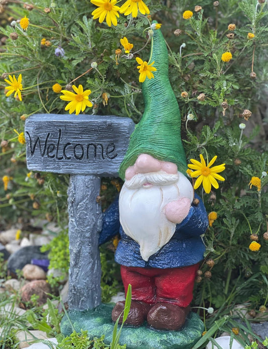 Large Garden Gnome Welcome Sign for Outdoor Decor, Garden Gnome Statue, Welcome Sign Gnome, Porch Welcome Gnome, Cute Gnome Statue