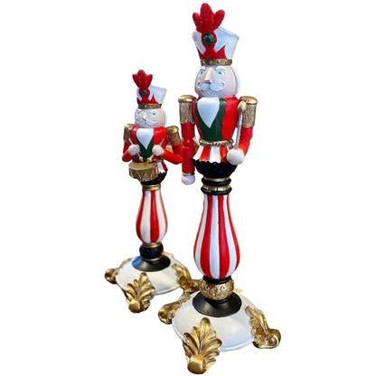 Christmas Nutcracker Candle Holders Set Of 2, Hand-Painted Festive Candle Holders, Nutcracker Figurine Candle Stands, Holiday Tabletop Decor, Nutcracker Candlestick