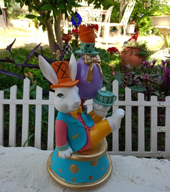 Alice in Wonderland Style Spring Home Decor, Easter Bunny Statue, Easter Shelf Sitter, Quirky Rabbit Statue, Bunny Easter Figurine, Easter Rabbit Statue, Rabbit Decor, Bunny Decor