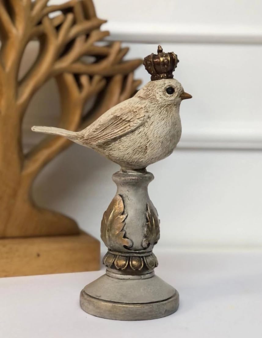 Vintage Crowned Bird Figurine on Leaf Base, Decorative Bird Statue, Bird Decor, Crowned Bird Decor, Bird Sculpture, Royal Bird Statue
