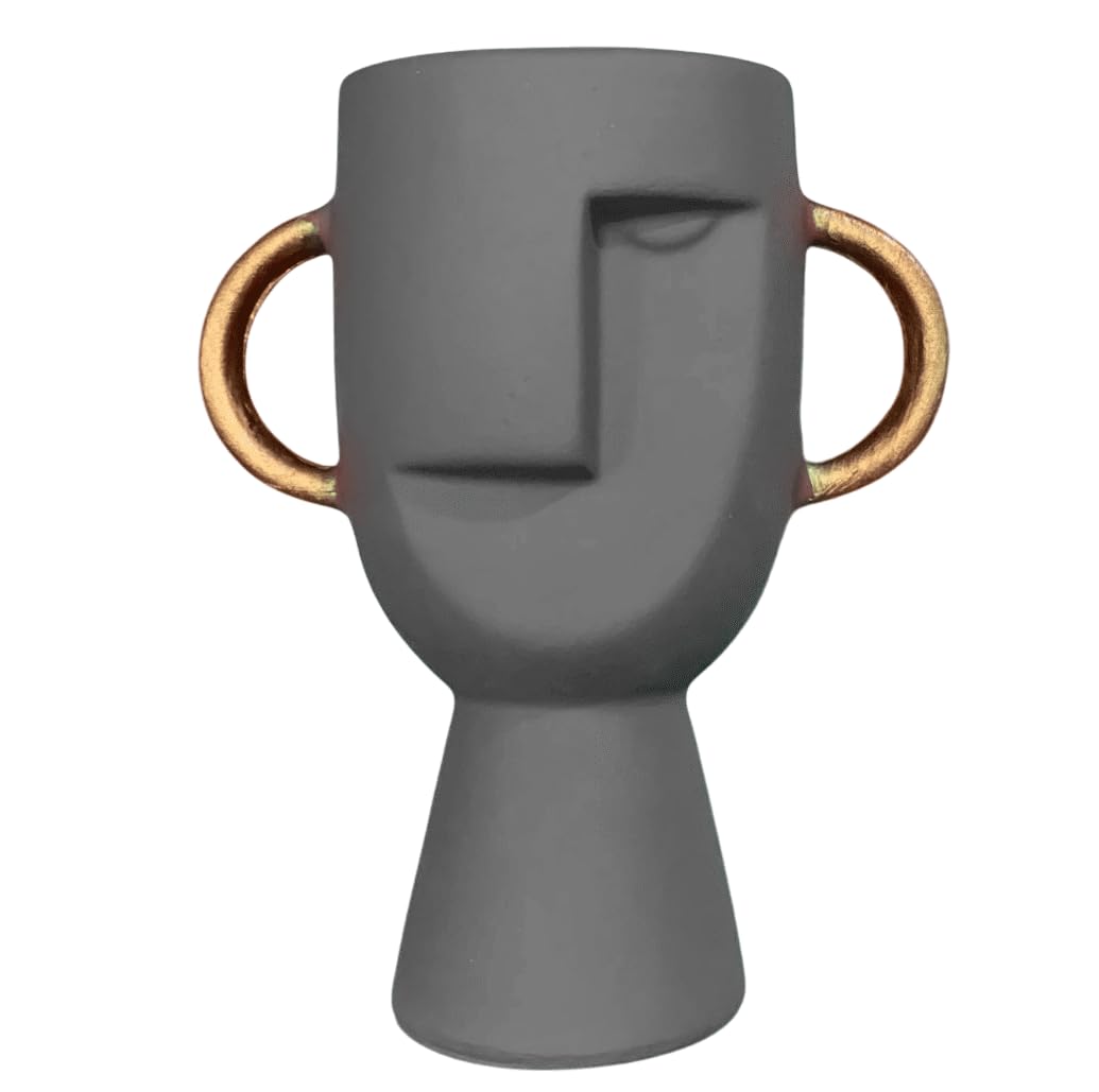 Abstract Face Vase with Dual Handles, Abstract Face Vase, Nordic Style Vase, Polyester Face Art, Small Face Vase, Twin Handle Sculpture