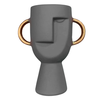 Abstract Face Vase with Dual Handles, Abstract Face Vase, Nordic Style Vase, Polyester Face Art, Small Face Vase, Twin Handle Sculpture