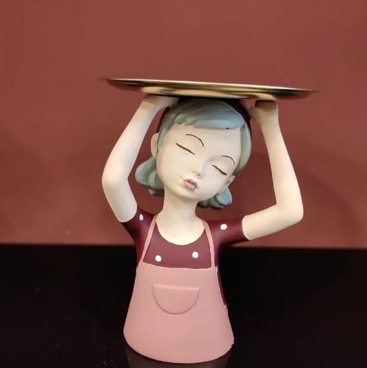 Girl Sculpture With Tray Decor, Handcrafted Girl Holding Tray Figure, Functional Girl Figurine With Tray, Decorative Girl Figurine For Gift, Girl Sculpture, Girl Decor, Girl Statue