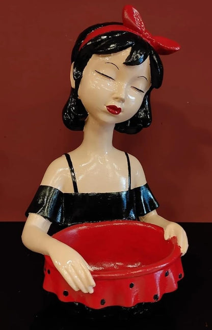 Girl Figurine Decor, Girl With Bowl Sculpture, Handmade Lady Bowl, Cute Girl Figurine Holder, Lady Hamper Figurine, Girl Sculpture, Girl Statue, Girl Decor, Girl Objects